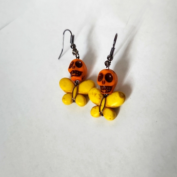 Yellow and Orange Skull Earrings - Picture 3 of 3